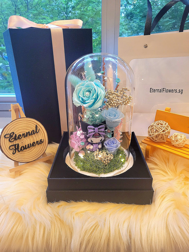 Kuromi Preserved Flower Dome With Tiffany Roses And Same Day Delivery
