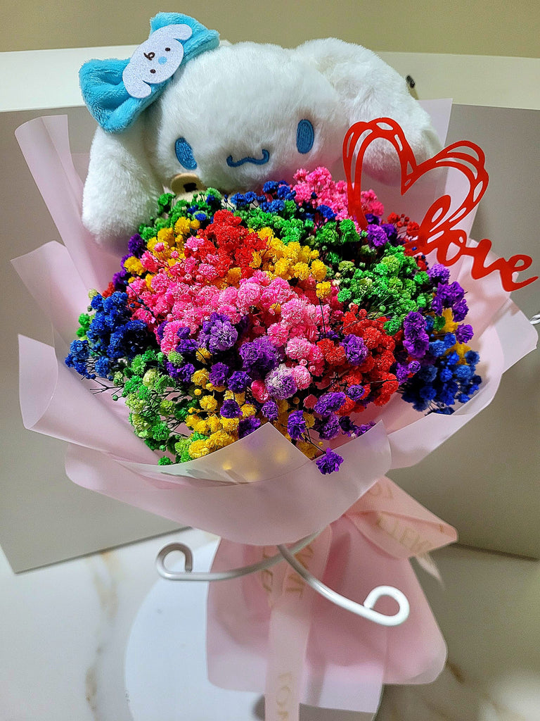 Eternal Blossoms Preserved Baby's Breath Bouquet With Cinnamoroll Plush Toy.