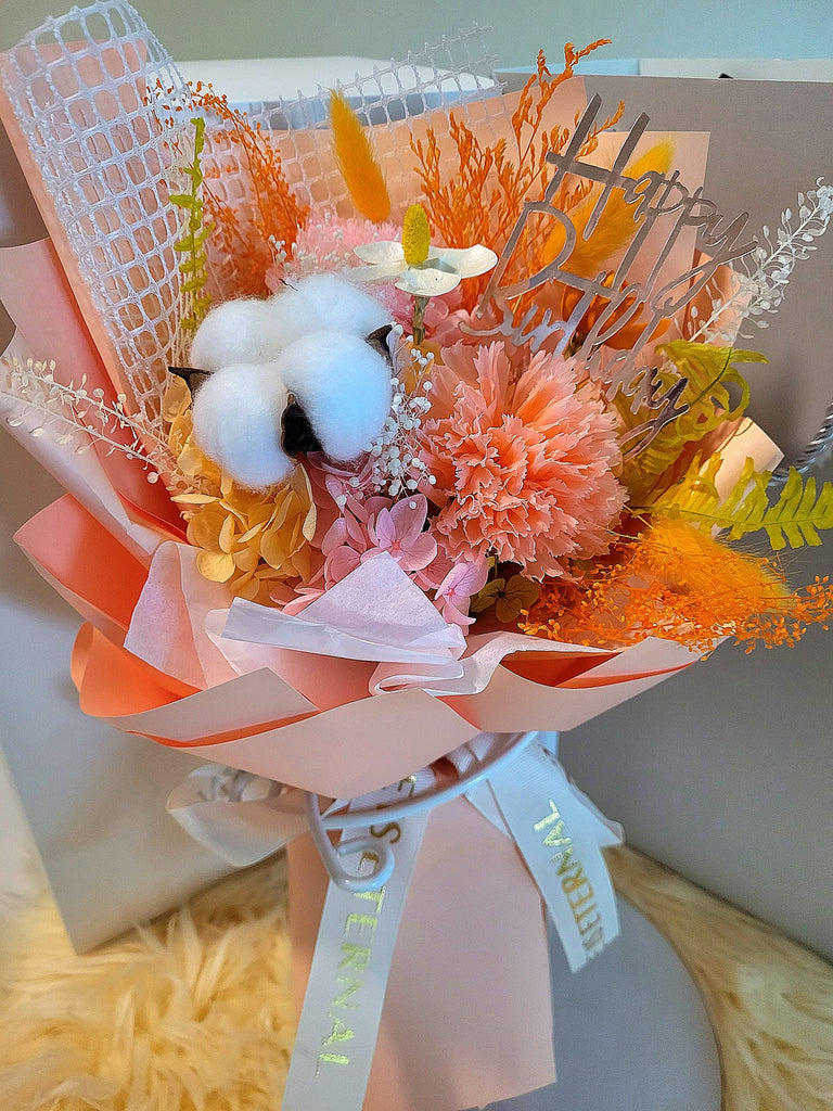 Eternal Blossoms Preserved Champagne Carnation Bouquet. Same Day Delivery.