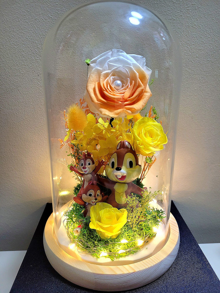 Chip And Dale Preserved Flower Dome With Yellow Roses And Same Day Delivery