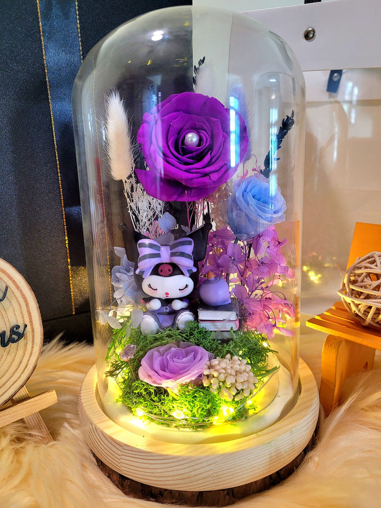Kuromi Preserved Flower Dome With Purple Roses And Same Day Delivery