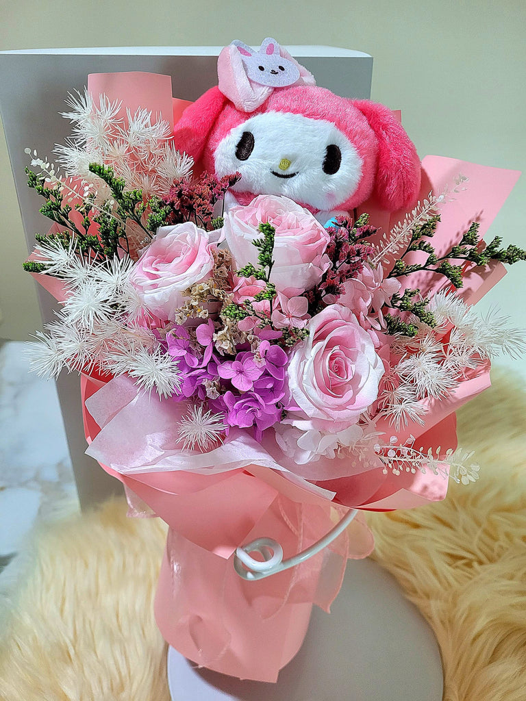 Timeless Romance Multi-Pink Preserved Roses Bouquet With My Melody Plush
