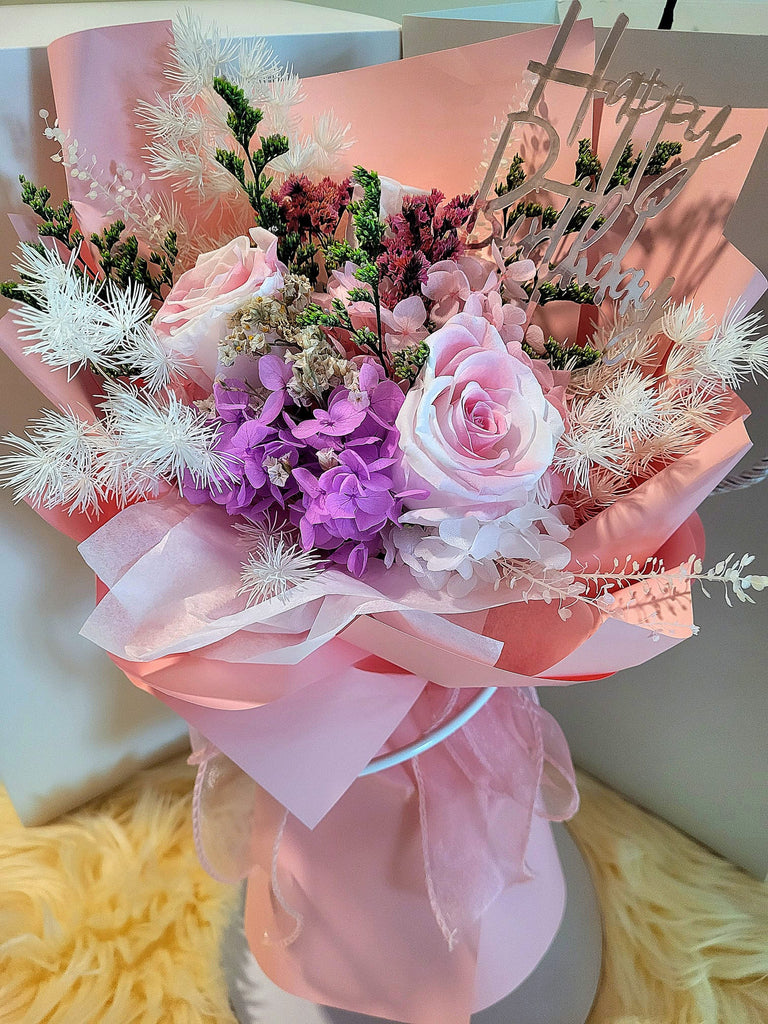 Timeless Romance Multi-Pink Preserved Roses Bouquet. 100% High Quality Real Flowers.