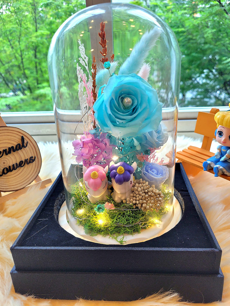 Eternal Couple Unicorn Preserved Flower Dome With Tiffany Roses and Same Day Delivery