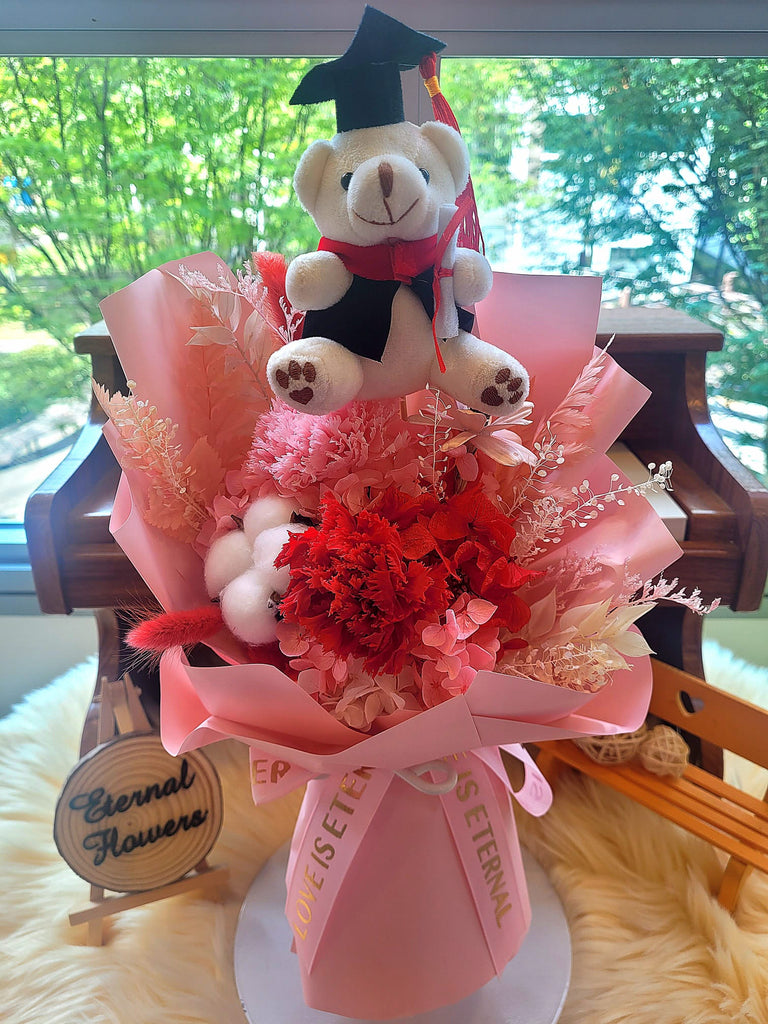 Graduation Bouquet: Eternal Blossoms Preserved Red Carnation Bouquet.