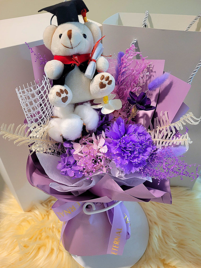 Graduation Bouquet: Eternal Blossoms Preserved Purple Carnation Bouquet.