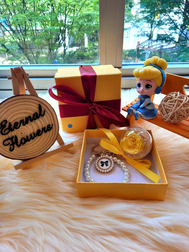 Yellow Rose Preserved Flower Charm. Same Day Delivery Available.