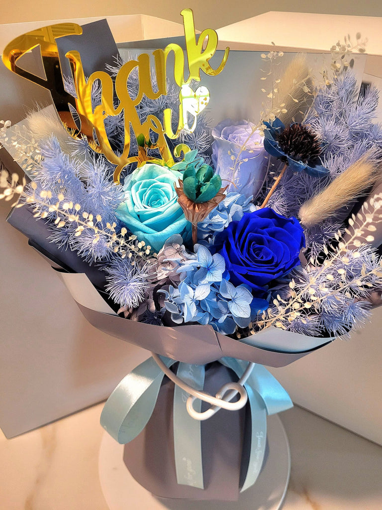 Thank You! Eternal Elegance Blue Preserved Roses Bouquet.
