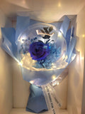 Acrylic Ball Preserved Dark Blue Rose Flowers Bouquet With Stitch Plush