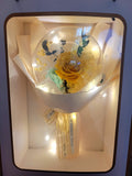 Acrylic Ball Preserved Yellow Rose Flowers Bouquet With Winnie The Pooh Plush Toy