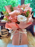 Eternal Elegance Champagne White Pink Preserved Roses Bouquet. 100% High Quality Real Flowers.