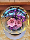 Light Purple Roses Personalised LED Preserved Flowers Dome. 100% High Quality Real Flowers.