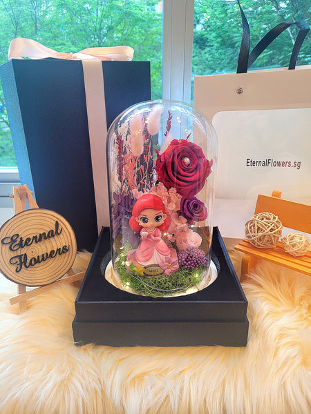 Princess Ariel Preserved Flower Dome With Red Roses