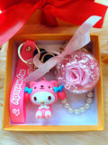 Pink Rose Preserved Flower Charm With My Melody. Same Day Delivery Available.