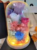 Purple, Pink and White Roses Personalised LED Preserved Flowers Dome. 100% High Quality Real Flowers. Same Day Delivery.