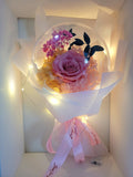 Acrylic Ball Preserved Pink Rose Flowers Bouquet