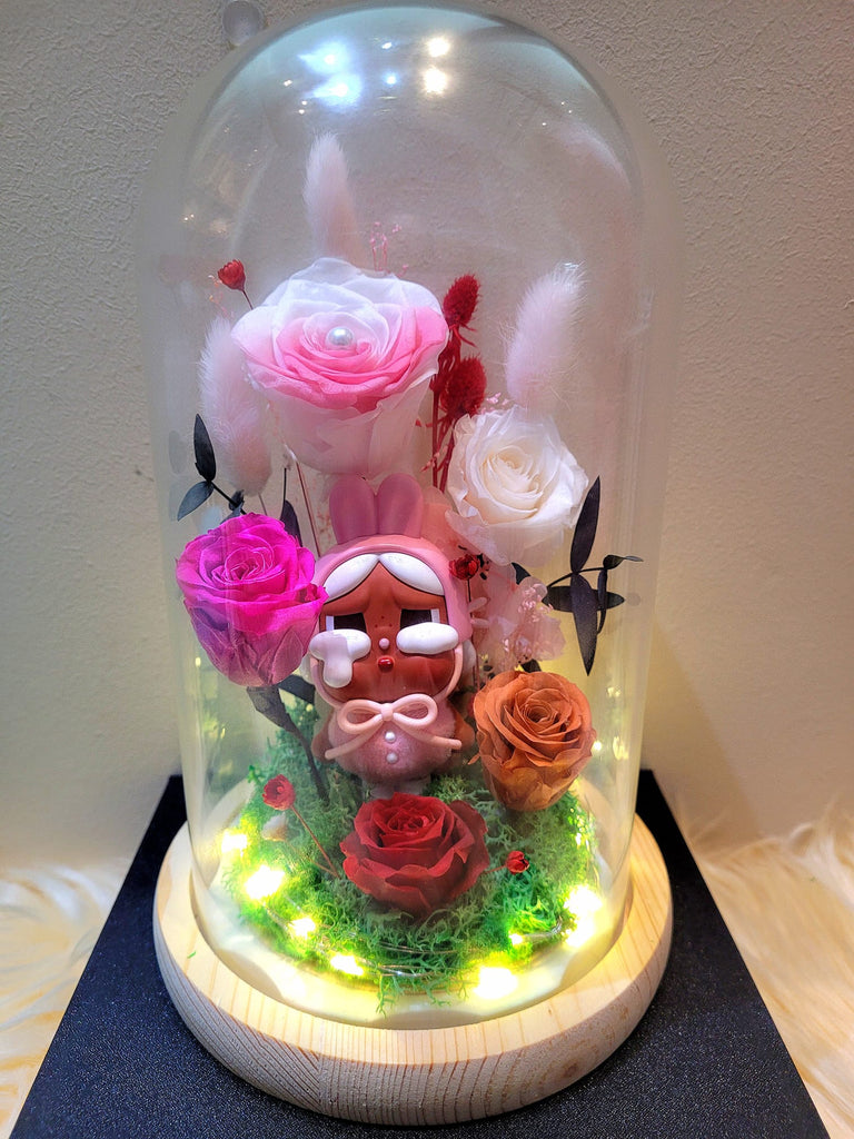 5 Roses Premium Popmart Crybaby Preserved Flower Dome (Pink Theme)