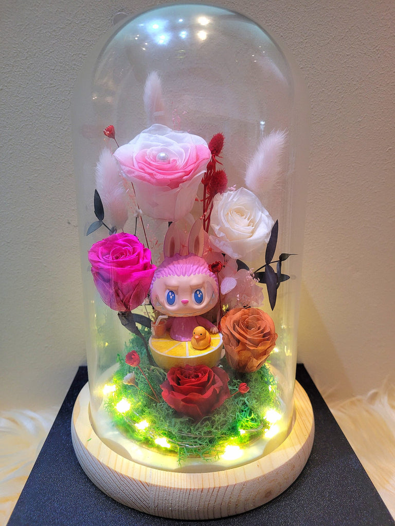 5 Roses Premium Popmart Labubu Preserved Flower Dome (Pink Theme)