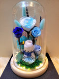 5 Roses Pochacho Preserved Flower Dome (Multi-Blue Theme)
