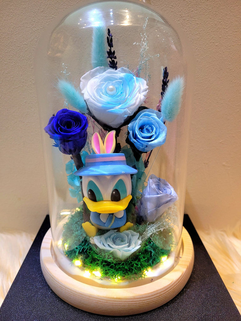 5 Roses Donald Duck Preserved Flower Dome (Mult-Blue Theme)