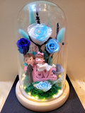 5 Roses Eternal Couple V1 Preserved Flower Dome (Multi Blue Theme)