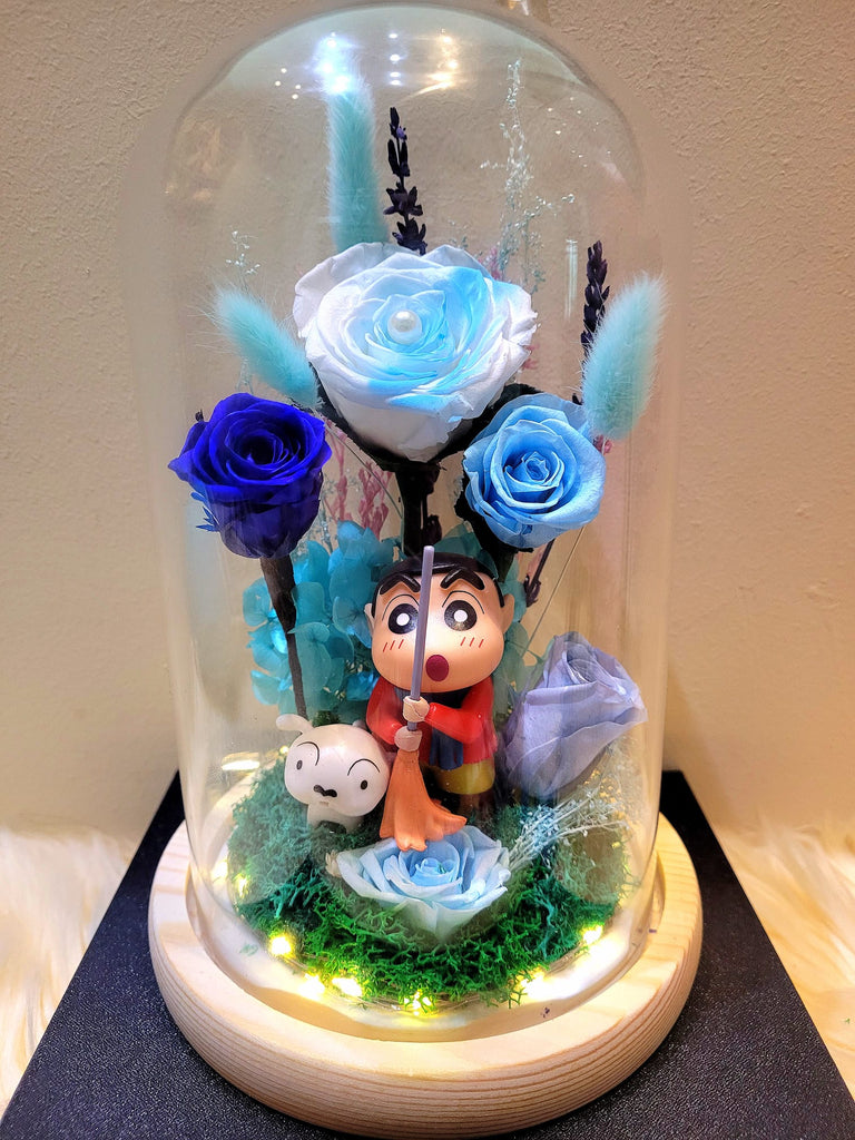5 Roses Crayon Shin-Chan Preserved Flower Dome (Multi-Blue Theme)