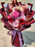 9 Stalks Eternal Elegance Red Pink Preserved Roses Bouquet