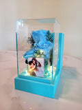 Preserved Blue Roses In Acrylic Box. 100% High Quality Real Flowers. Same Day Delivery