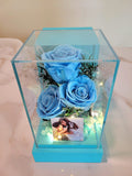 Preserved Blue Roses In Acrylic Box. 100% High Quality Real Flowers. Same Day Delivery