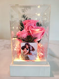 Preserved Pink Roses In Acrylic Box. 100% High Quality Real Flowers. Same Day Delivery.