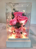 Preserved Pink Roses In Acrylic Box. 100% High Quality Real Flowers. Same Day Delivery.