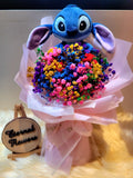 Eternal Blossoms Preserved Baby's Breath Bouquet With Stitch Plush