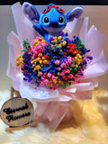 Eternal Blossoms Preserved Baby's Breath Bouquet With Stitch Plush