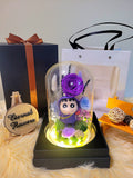 Limited Edition Large Purple Crayon Shin-Chan Figurine Preserved Flower Dome With Purple Roses And Same Day Delivery