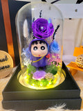 Limited Edition Large Purple Crayon Shin-Chan Figurine Preserved Flower Dome With Purple Roses And Same Day Delivery