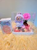 Premium Authentic Labubu Plush & Preserved Flowers In Acrylic Box.