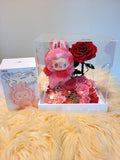 Premium Authentic Labubu Plush & Preserved Flowers In Acrylic Box.