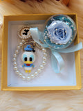 Blue Rose Preserved Flower Charm With Donald Duck. Same Day Delivery.