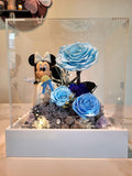 Premium Mickey Mouse or Minnie Mouse & Blue Preserved Roses In Acrylic Box.