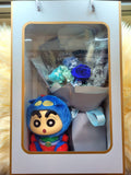 (LIMITED EDITION) Eternal Elegance Blue Preserved Roses Bouquet With Limited Edition Crayon Shin-Chan Vinyl Plush Toy. Same Day Delivery.