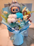 AUTHENTIC Big Into Energy / Macaron Labubu Plush With Eternal Blossoms Preserved Blue Carnation Bouquet. Same Day Delivery.