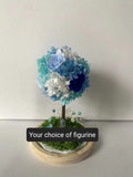 Premium Eternal Couple Hydrangea Tree With Preserved Roses in Glass Dome (With option to add a personalised photo or choose your own figurines)