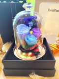 Blue and Purple Roses Personalised LED Preserved Flowers Dome. 100% High Quality Real Flowers. Same Day Delivery.