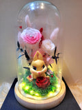 Bambi Ms Bunny Preserved Flower Dome With Pink Roses And Same Day Delivery