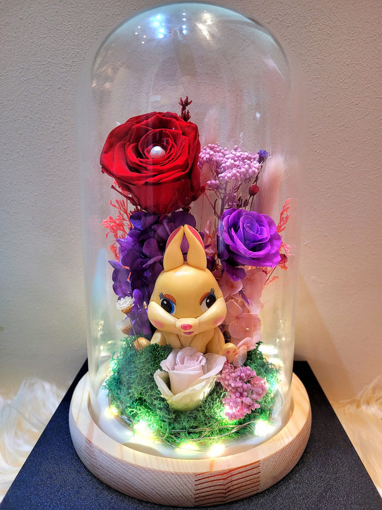 Bambi Ms Bunny Preserved Flower Dome With Red Roses And Same Day Delivery