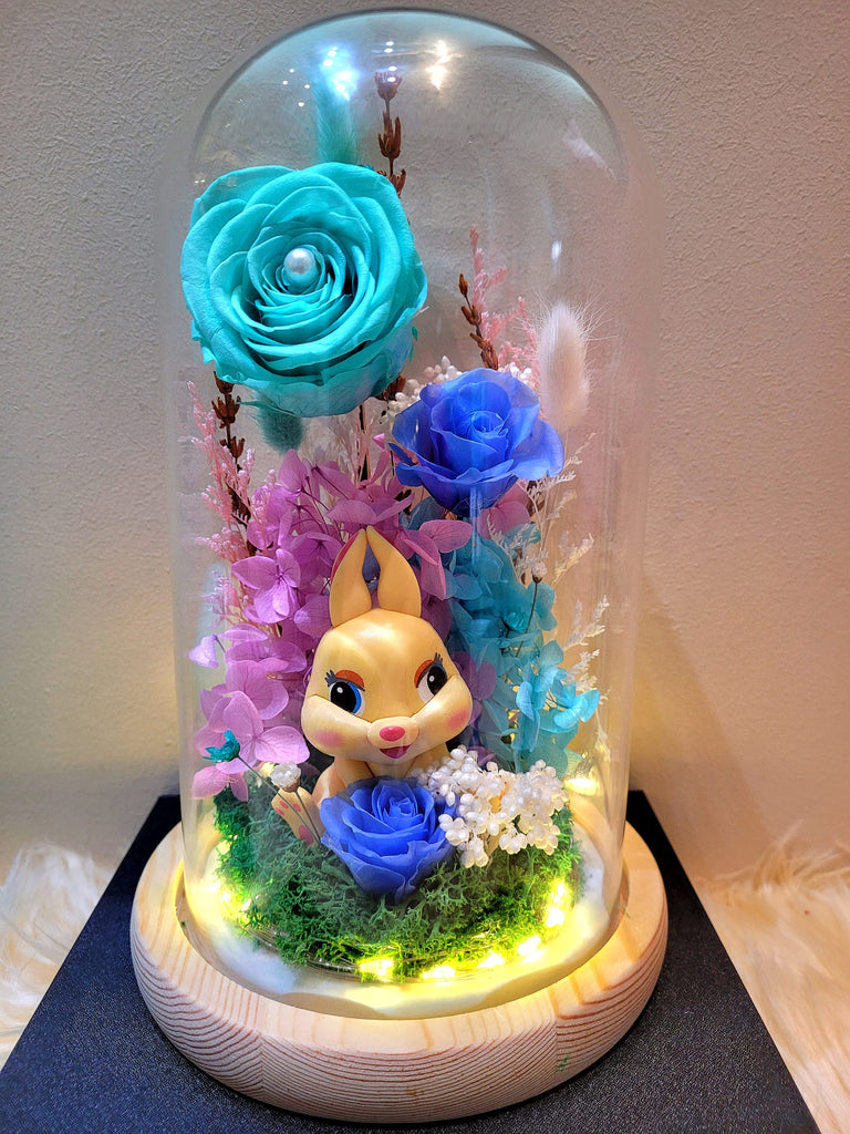 Bambi Ms Bunny Preserved Flower Dome With Tiffany Roses And Same Day Delivery