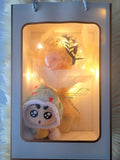 Acrylic Ball Preserved Champagne Rose Flowers Bouquet With Crayon Shin-Chan Vinyl Plush