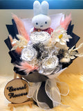 AUTHENTIC MIFFY Plush With Timeless Romance Chanel White Preserved Roses Bouquet