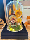 Popmart Chipmunk Swing Series Preserved Flower Dome With Yellow Roses And Same Day Delivery