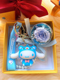 Blue Rose Preserved Flower Charm With Cinnamoroll. Same Day Delivery.